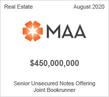 MAA - $450 million Senior Unsecured Notes Offering - Joint Bookrunner